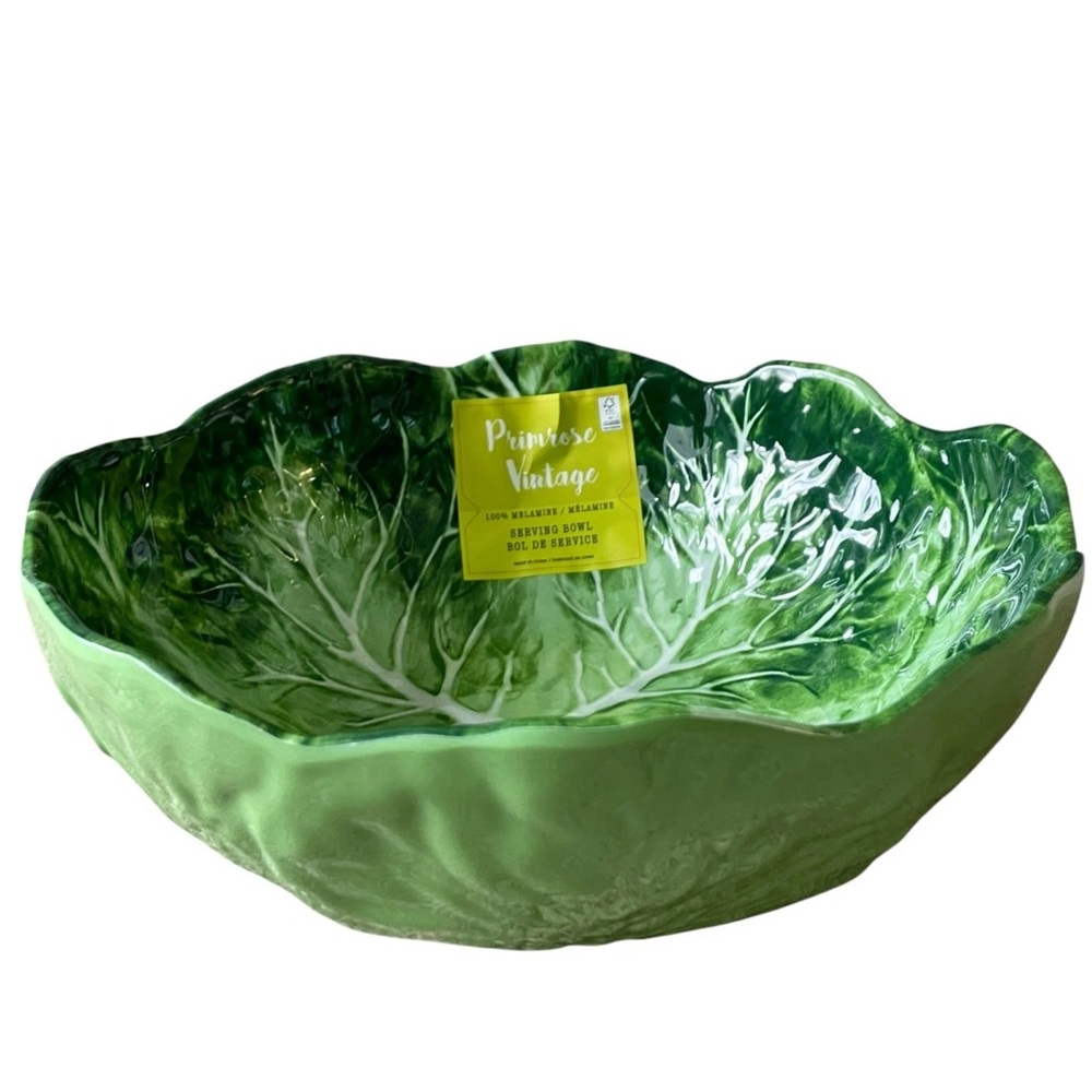 Primrose Vintage Classic Green Cabbage Leaf Melamine 10” Salad Serving Bowl New